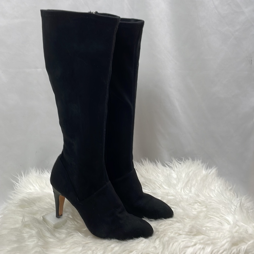 Enzo Angiolini Black Suede Knee High Heeled Boots, Size 6.5